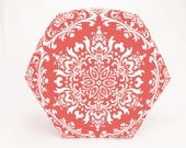 24" Floor Ottoman Pouf Pillow Coral & White - Damask Contemporary Modern Print