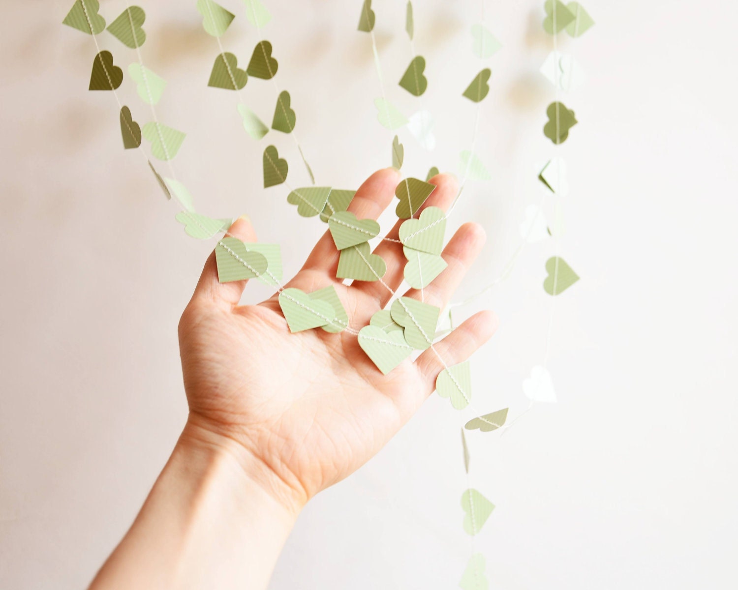 Heart paper garland banner - OOAK - Striped mint heart garland - Engagement photo - margarita wedding garland