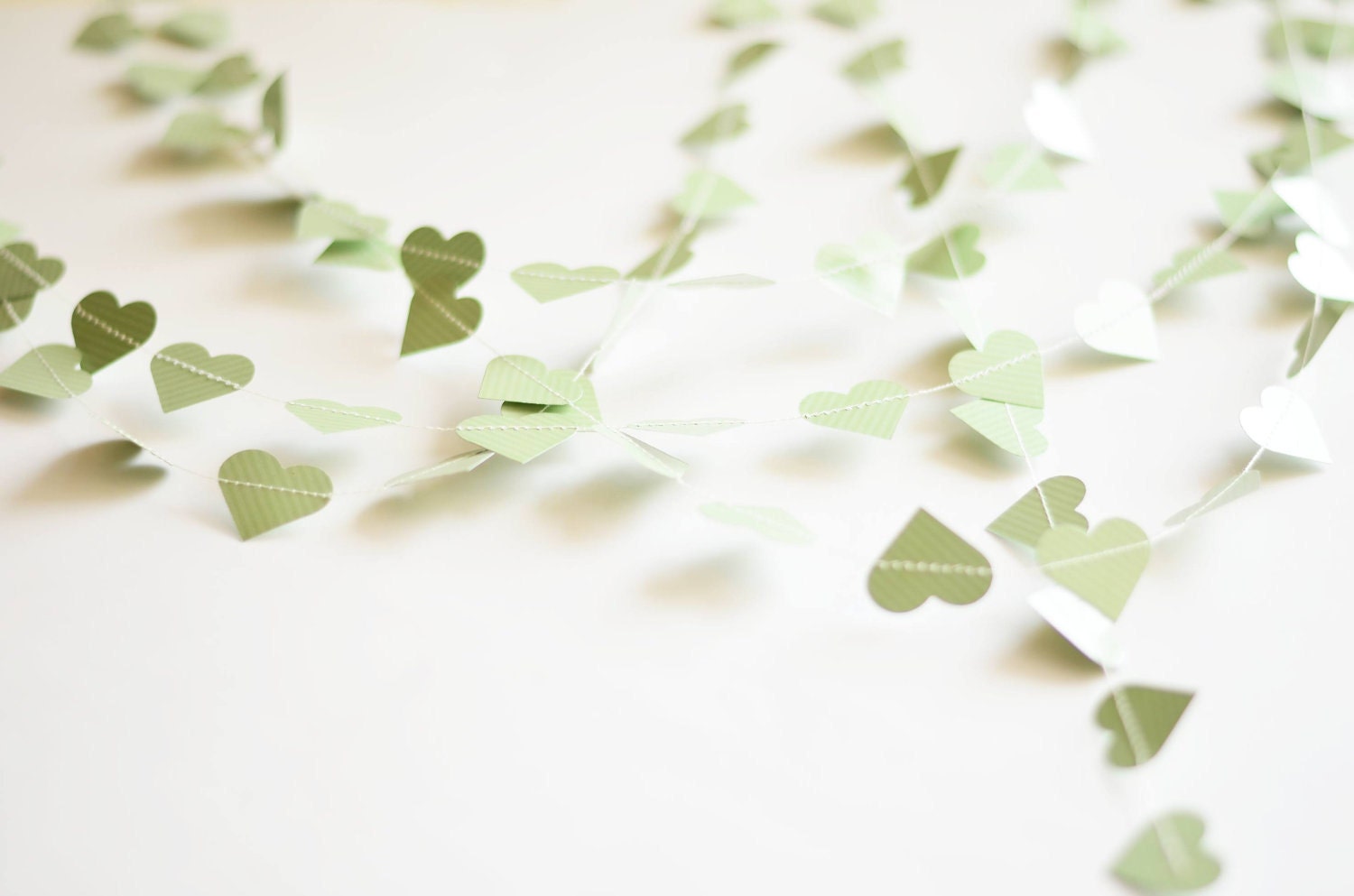 Heart paper garland banner - OOAK - Striped mint heart garland - Engagement photo - margarita wedding garland