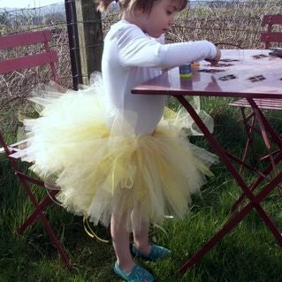 Girls Tutu UK, yellow flower and glitter tulle tutu skirt for children, fairy costume, princess, birthday, dress up