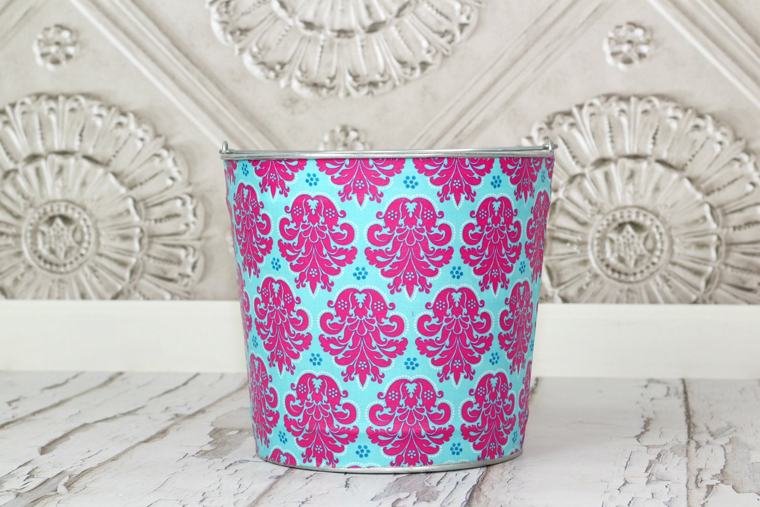 Newborn Prop Posing Bucket Pink Purple Blue Damask Galvanized Bucket