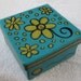 Small Square Keepsake, Jewelry Box or Gift Box Turquoise with Gold Flowers