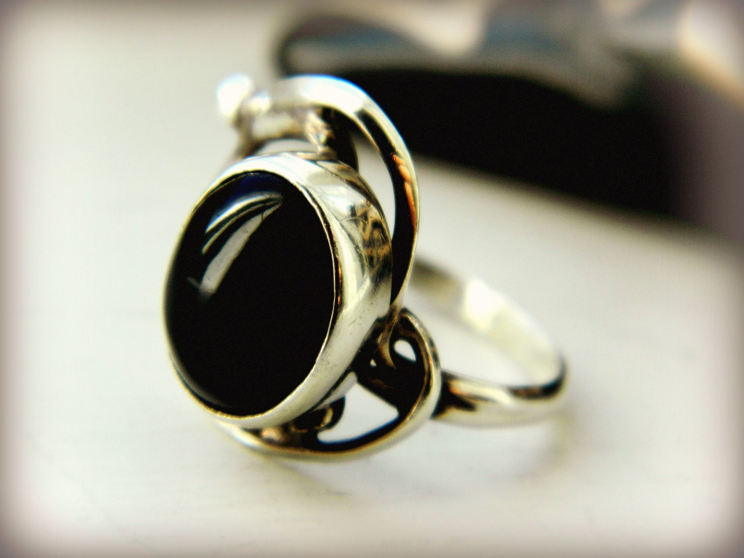 Sterling Silver Ring - Black Onyx / Vintage Mexico