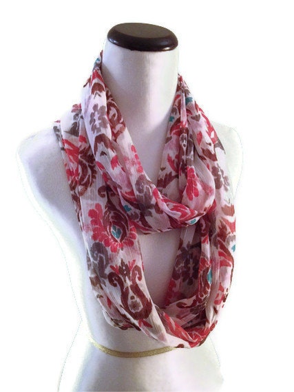 Moroccan Print Sheer Gauze Infinity Scarf. Long Circle Cowl Infinity Scarf. Ikat Moroccan Print