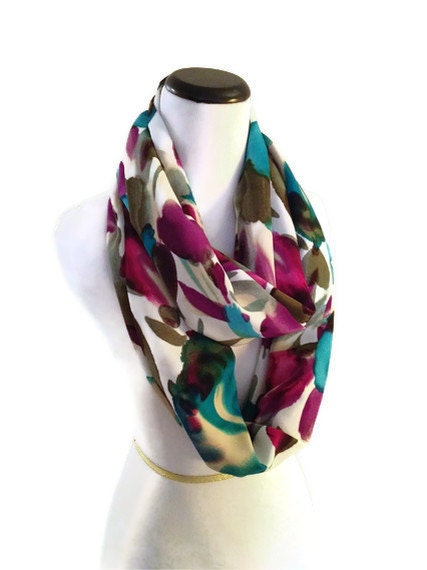 Spring Fashion Floral Print Infinity Scarf. Cowl Scarf Flower Print. Spring and Summer Scarf