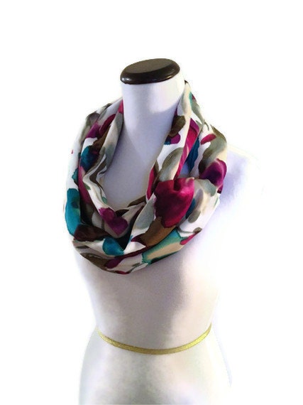 Spring Fashion Floral Print Infinity Scarf. Cowl Scarf Flower Print. Spring and Summer Scarf