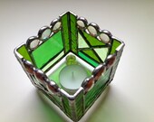 Green Stained Glass Candle Holder - Square
