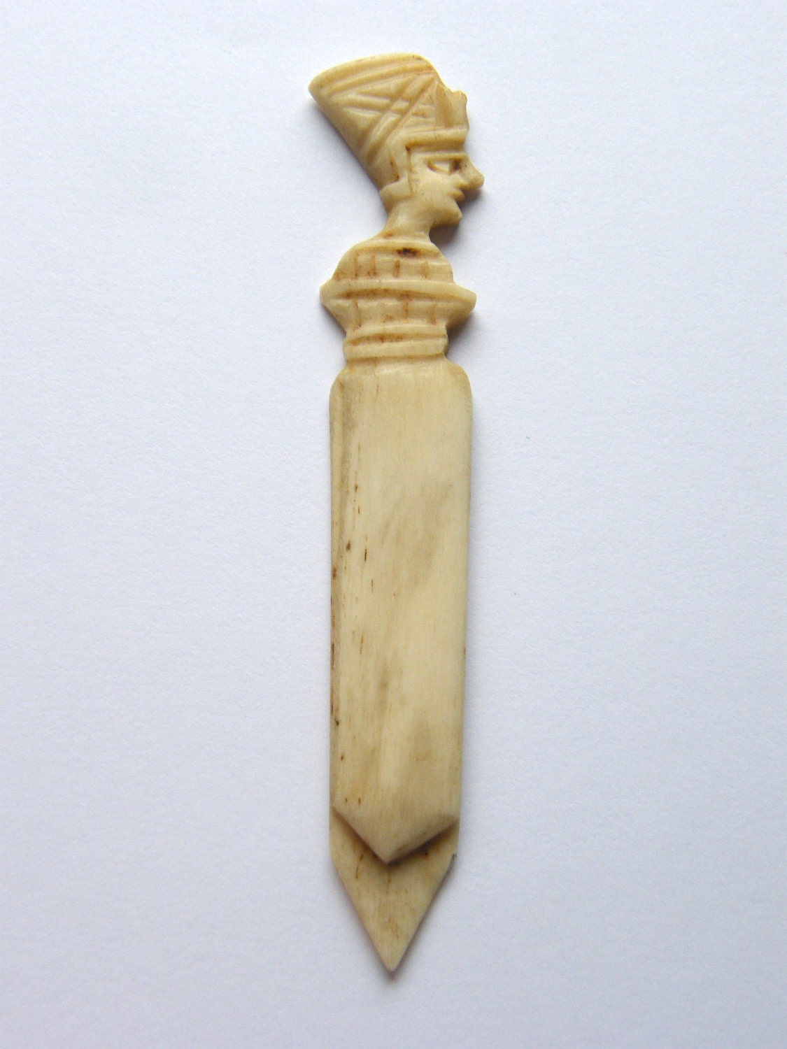 Vintage-Art Deco-Egyptian Revival-Hand Made Carved Ivory Bookmark-Pharaohs Head-circa 1920's