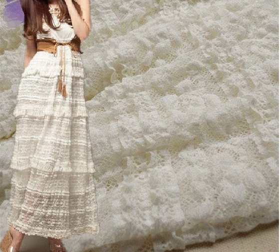 Lace Fabric Beige Soft Stretchy Cake Dress Wedding Fabric 49.21'' width 1 yard