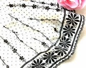 Lace Trim White Chiffon Black Embroidery Trim Wedding Trim 5.9'' width 1 yard