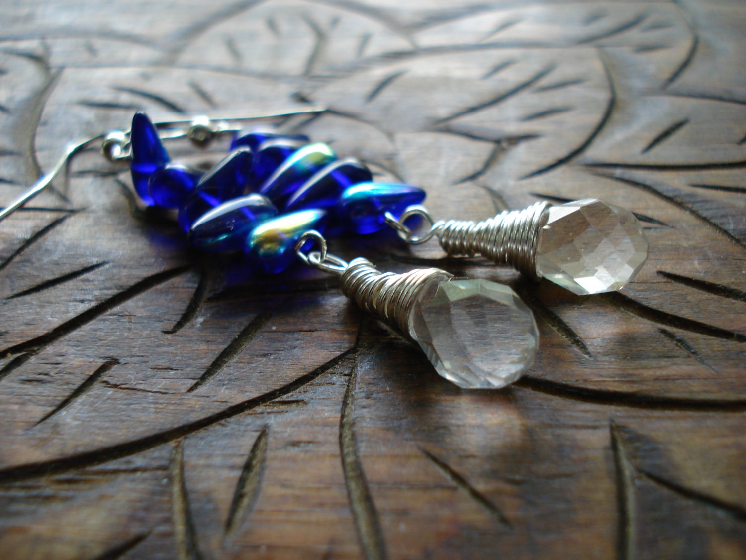 Wire wrapped crystal teardrop earrings