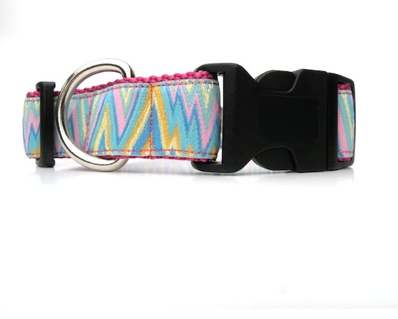 Dog Collar Dusty Rose Large Adj. with Aqua Flame Trim