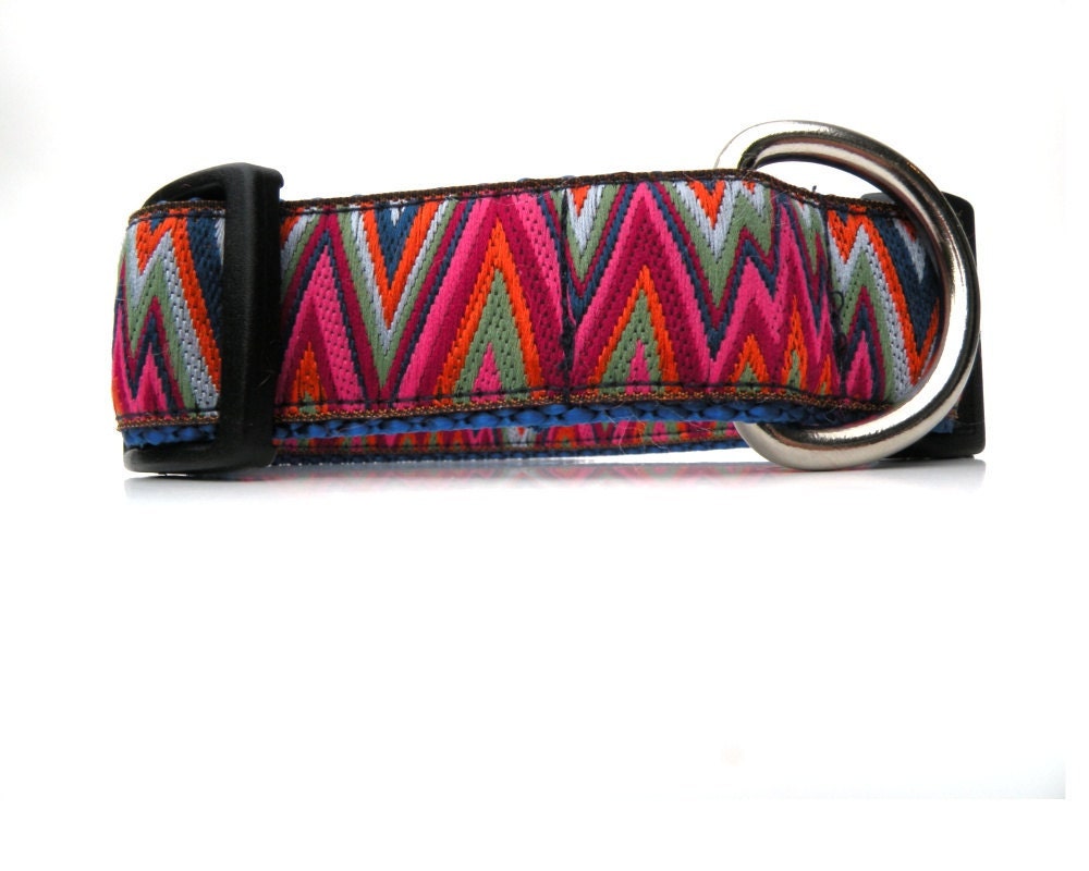 Royal Blue Dog Collar Medium Adj. with Red Flame Trim