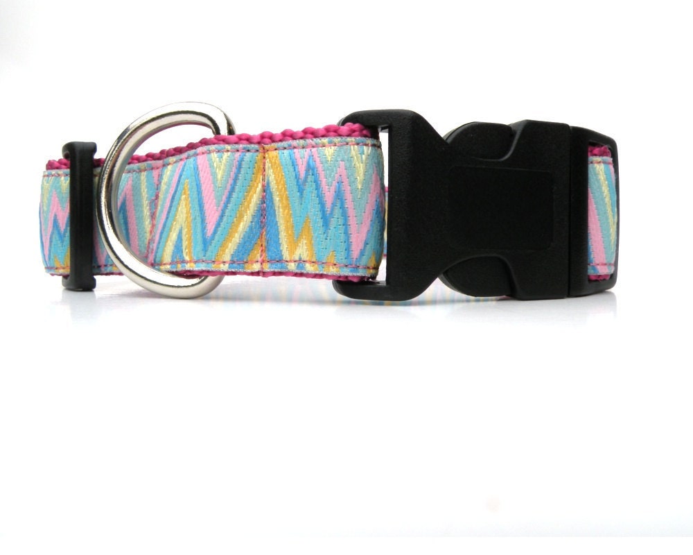 Dog Collar Dusty Rose Large Adj. with Aqua Flame Trim