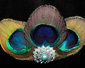 peacock feather fascinator for the bride and bridesmaids with rhinestone accent
