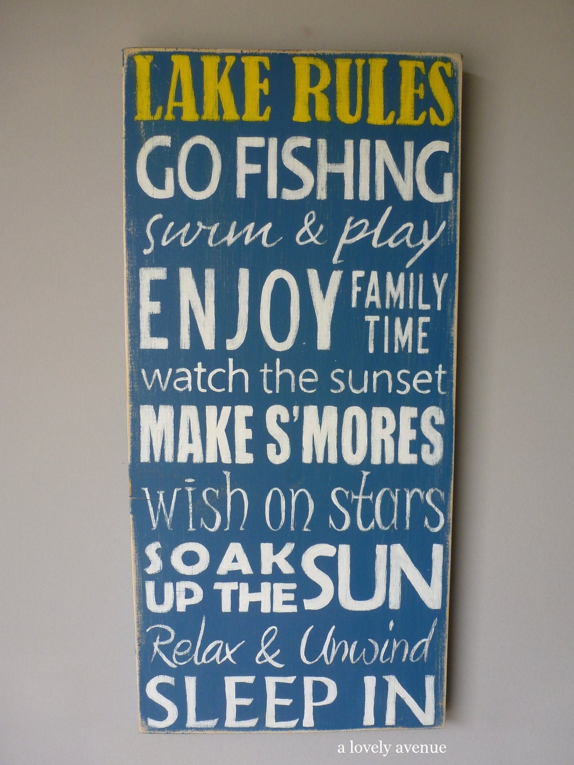 Lake Rules - Hand Painted Typography Art Distressed Wood Sign
