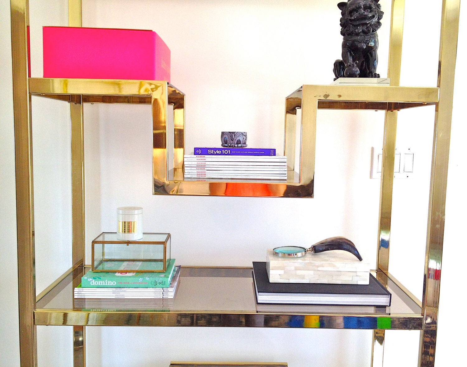 REDUCED - Milo Baughman Style Vintage Modern Brass Etagere Bookshelf Shelving Unit