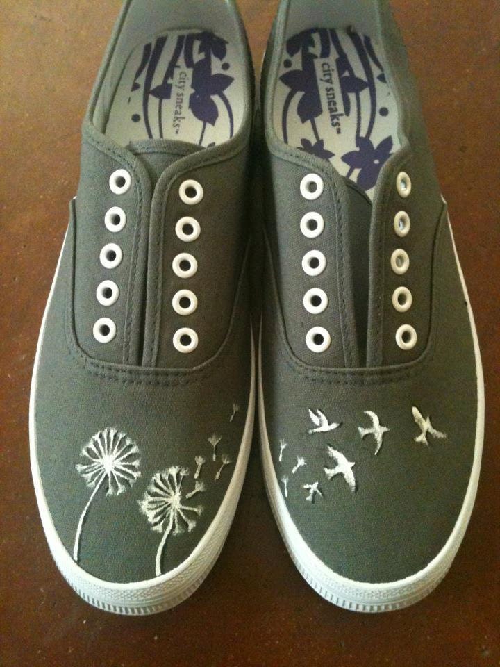 Hand Painted Shoes - Dandelions and Birds