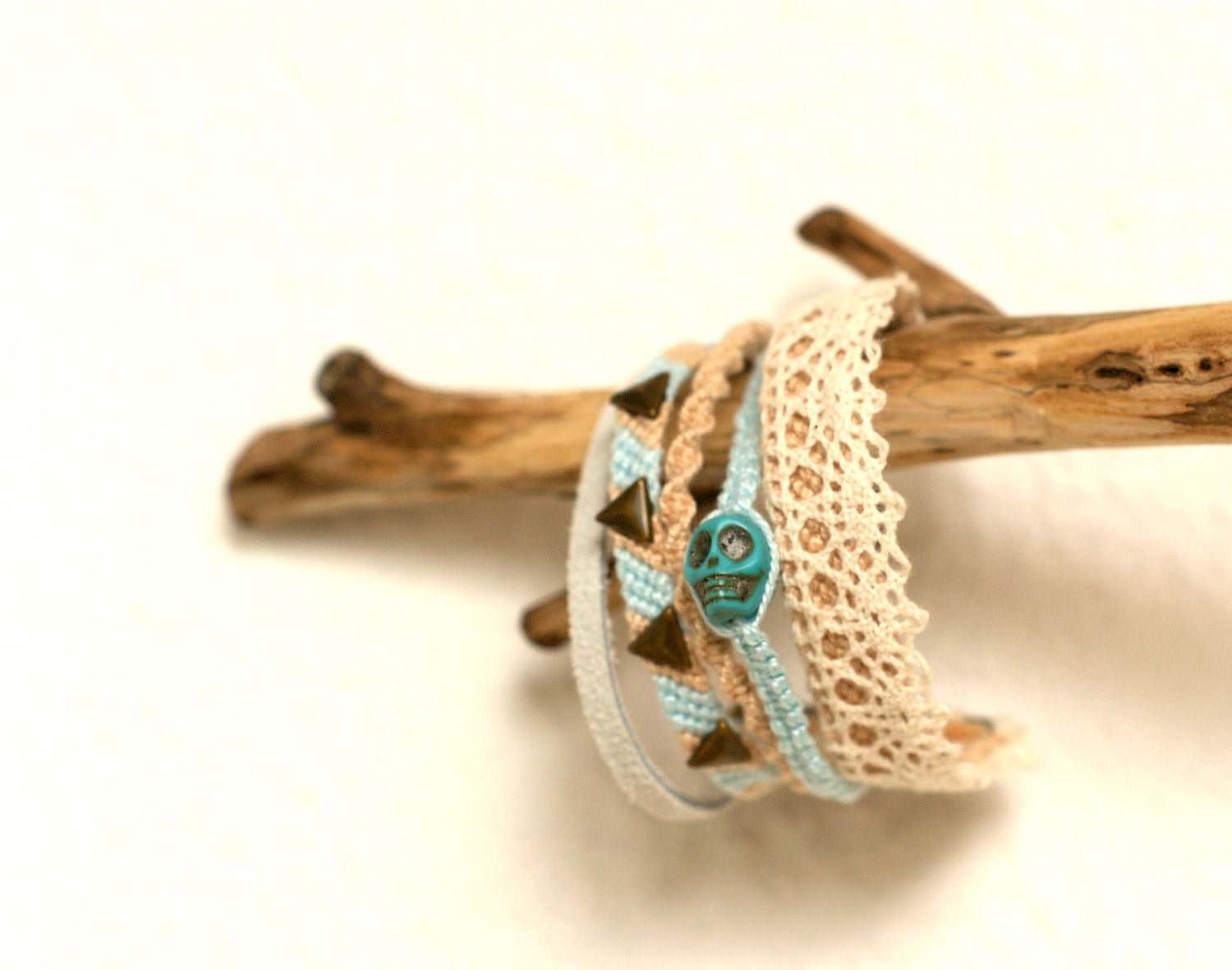 Pastel Multi Bracelet with Lace Detailing. Friendship Bracelet.