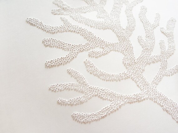 White Sea Coral, pinhole art poster, wall decor, A4