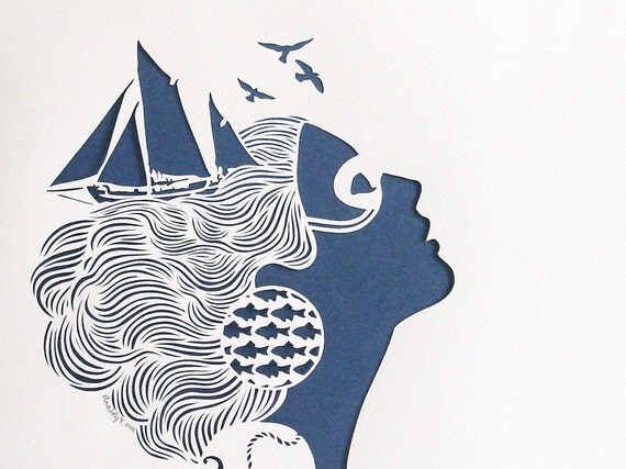 Sirene - handmade papercut poster - A4