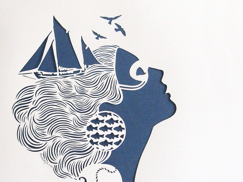 Sirene - handmade papercut poster - A4