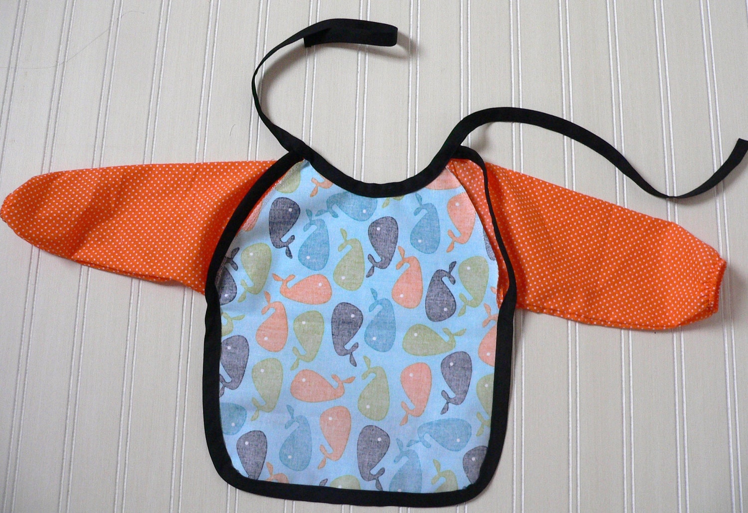 Laminated Cotton Front - Urban Zoologie Whales and Orange Sleeves