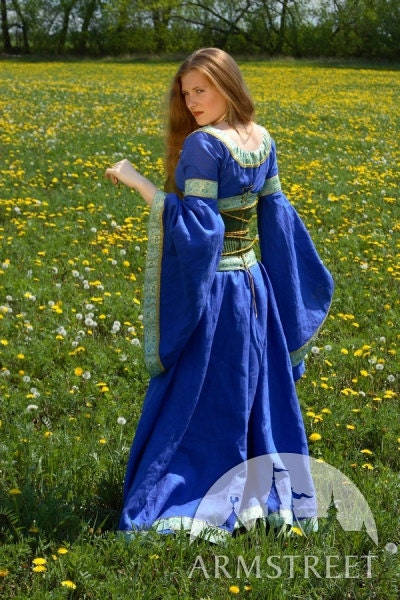 SALE Medieval Blue Dress and Corset Belt "Mistress Of The Hills"
