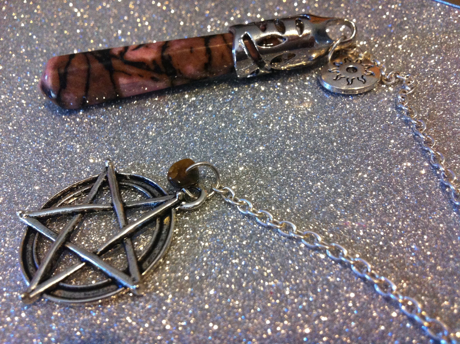 SALE 18% OFF - Pentacle Rhodonite Pendulum