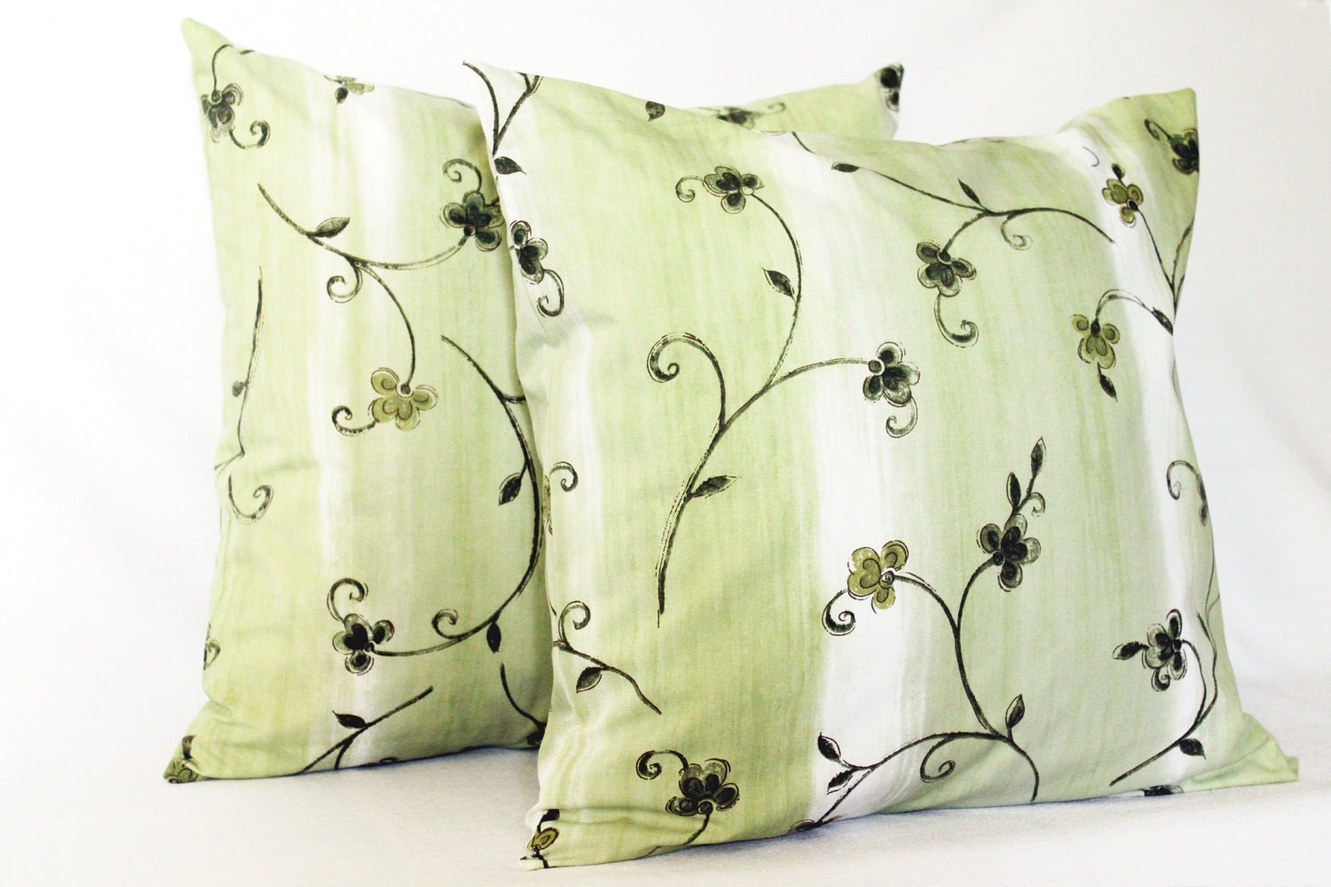 63%OFF - 2 Green and White Pillow Covers - Set of 2 - 18x18 Cushion Covers - Modern Floral Throw Pillow Covers