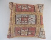 Modern Bohemian Home Decor,Turkish Cicim Kilim Pillow Cover 18" X 18",Tribal Pillow,Kilim Ebroidery Pillow,Vintage Kilim Pillow