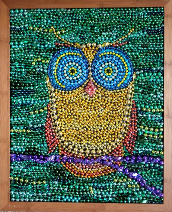 Owl Mosaic W  Upcycled Mardi Gras Beads By Muselane On Etsy