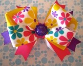 Colorful Daisy Print Boutique Bow Hot Pink, Purple, Blue, Yellow, White: Hair Bows for girls of all ages