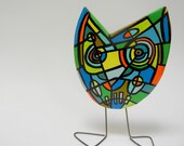 Psychedelic Horace MOD OP OWL Original Hand Painted Sculpture retro, modernist