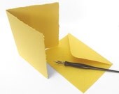 Yellow blank card with envelope, handmade recycled paper, A2 size, set of 4