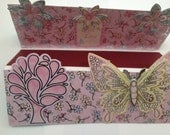 unique design, pink, turqoise and silver flower butterfly greeting card. any occasion, womens and children