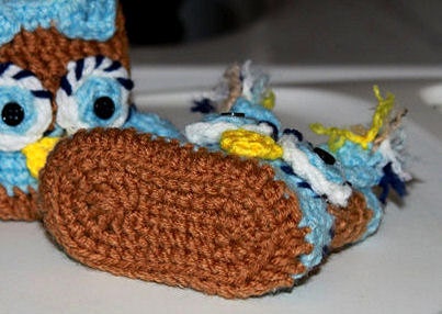 Baby Crochet owl booties - baby booties - perfect baby gift SO cute - available in any size preemie through toddler-Sky Blue and Brown