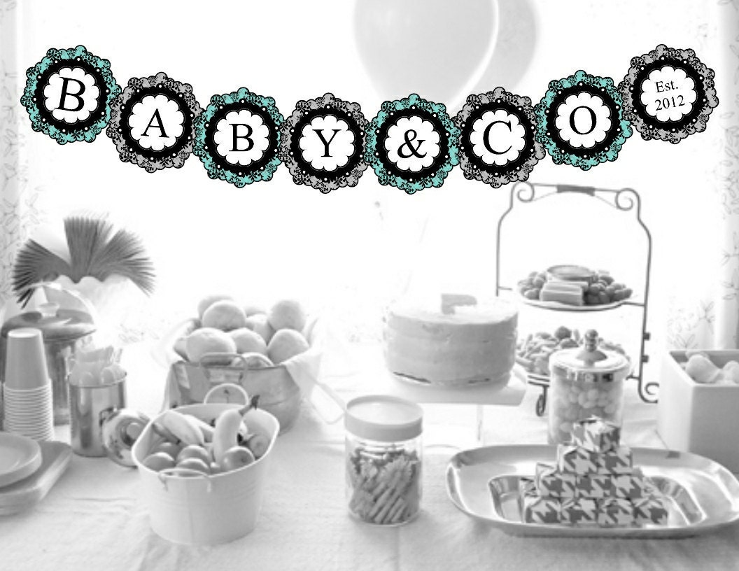 Tiffany Blue Baby & Co Banner - Baby or Bridal Shower - Digital File for Print