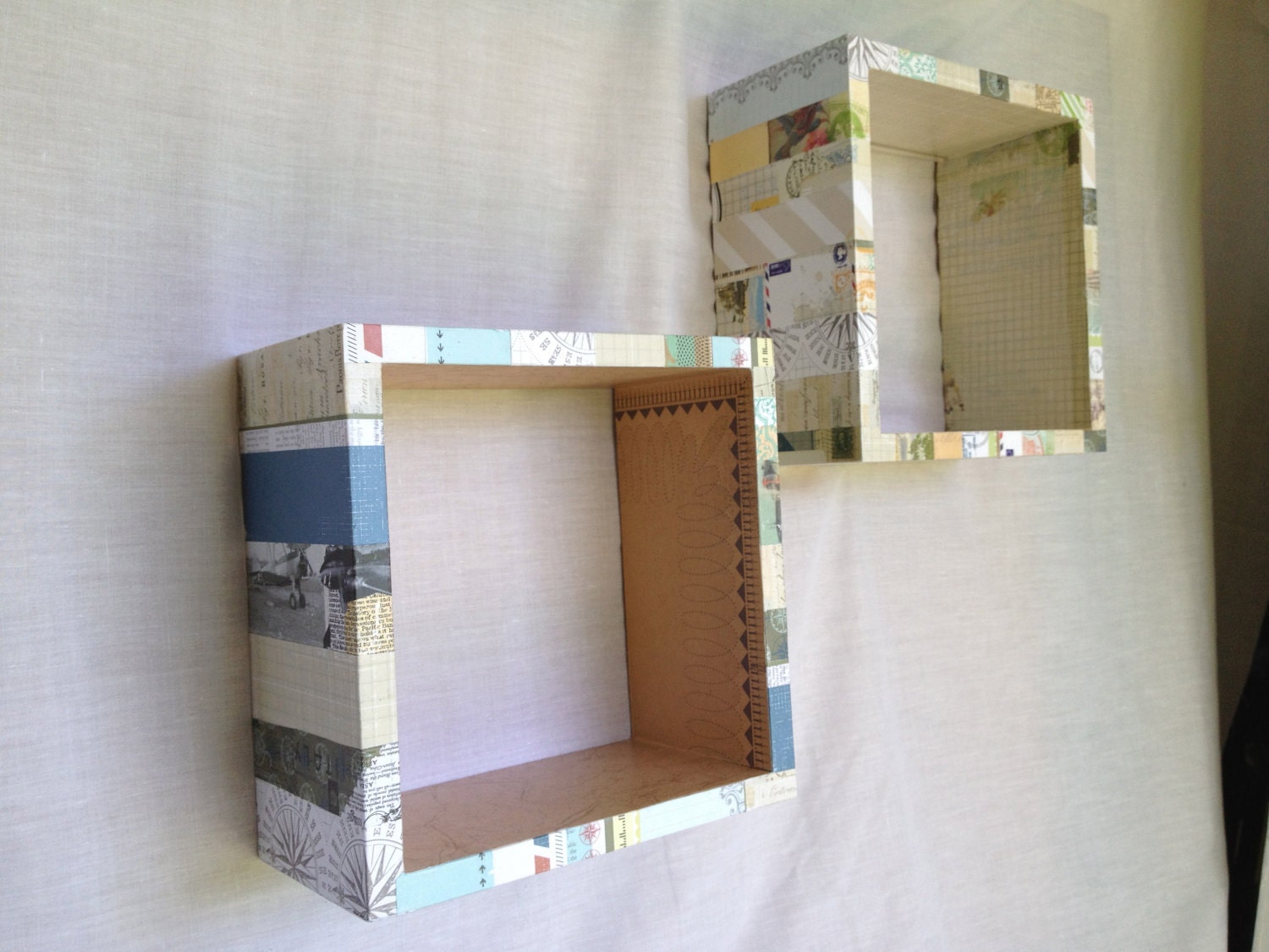 Adventures - Set of Two Decoupaged Wall Box Shelves - One Of A Kind