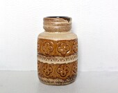 Scheurich Vintage West German Pottery Vase Keramik Retro Home Decor Brown and Cream