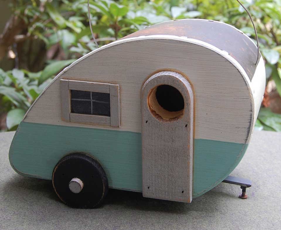 Bird House Trailer - Tear Drop birdhouse - Blue/White teardrop birdhouses