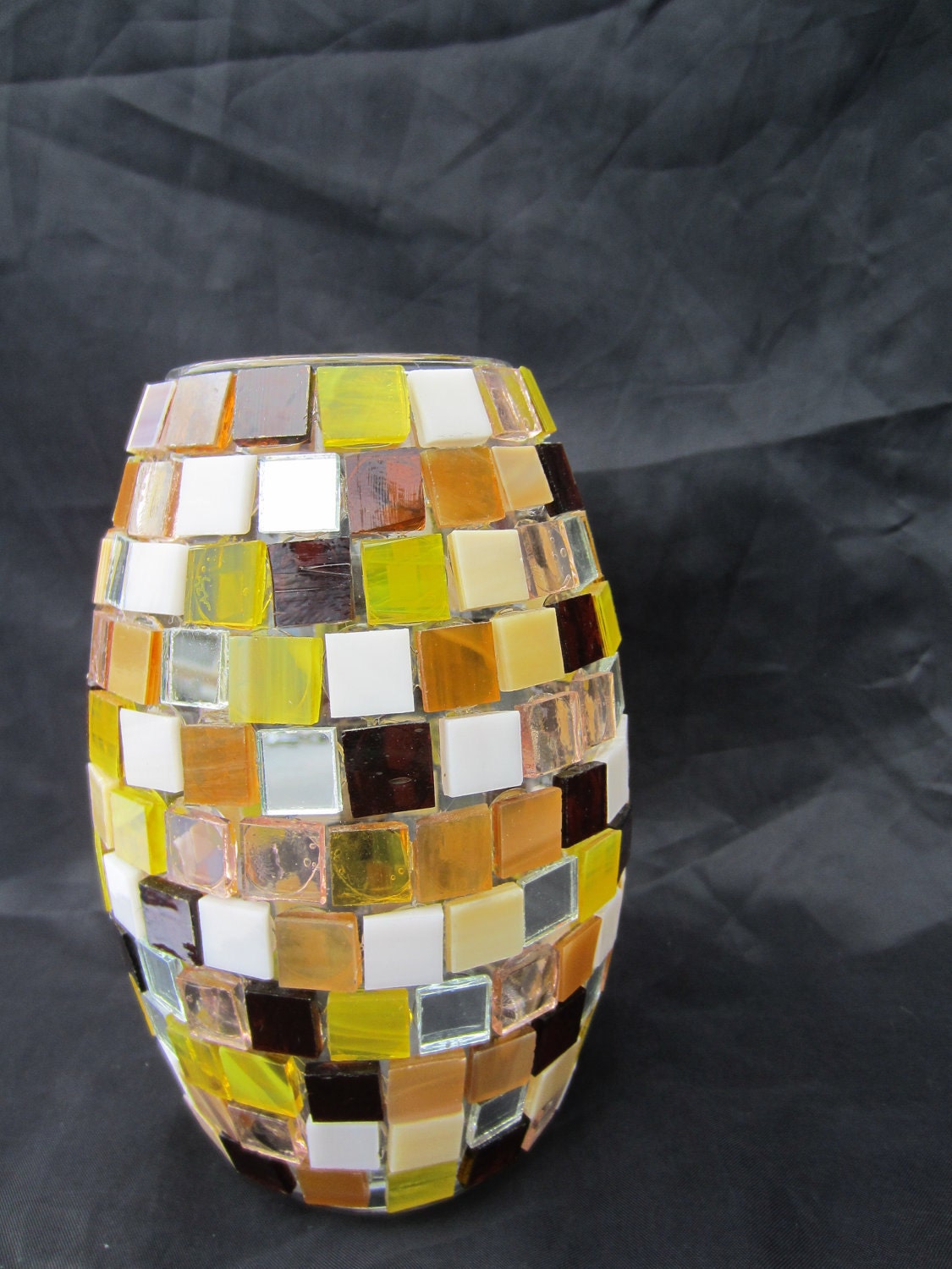 brown yellow & mirror mosaic vase