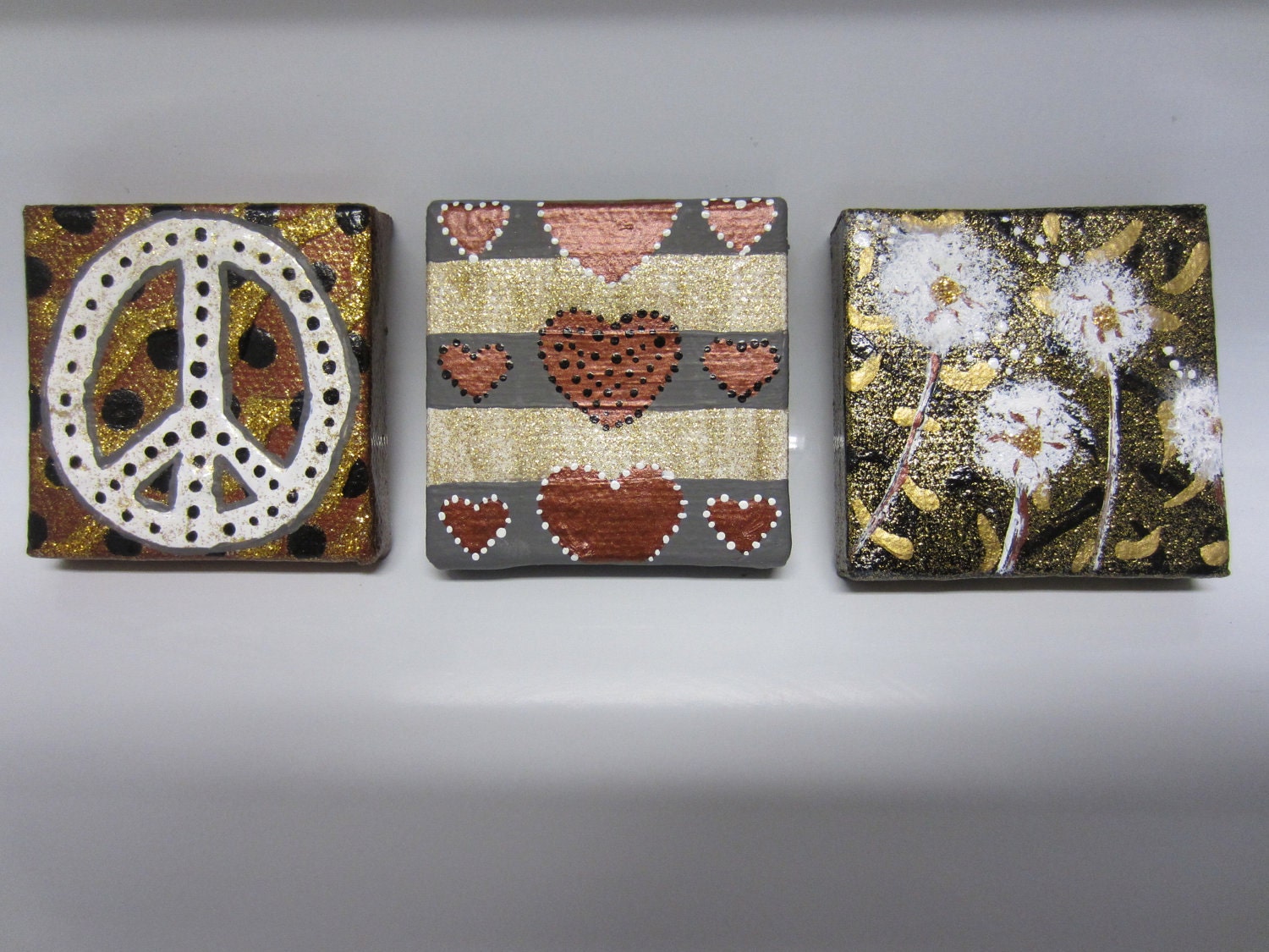Set of 3 2"X2" mini canvas hand painted magnets