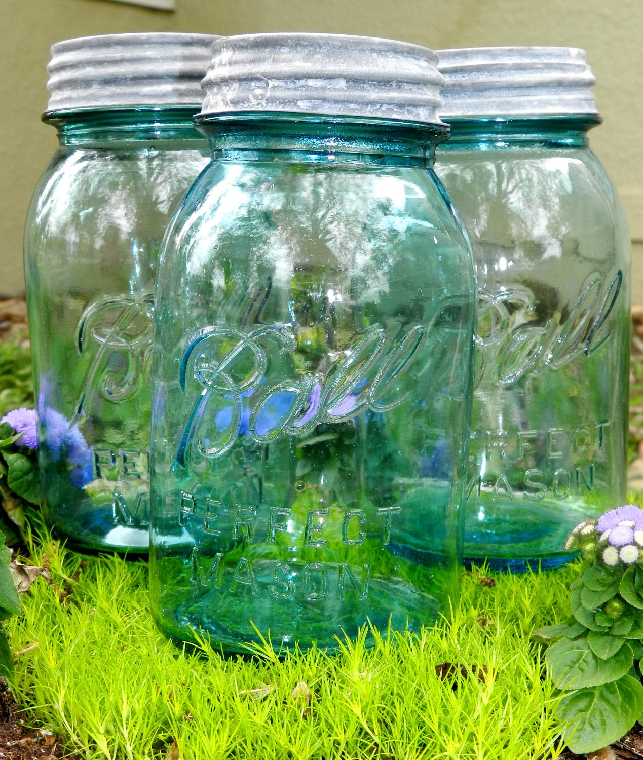 Vintage Blue Mason Jar with  Lid