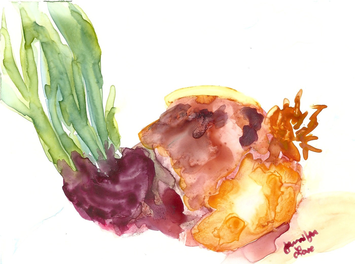 Original Watercolor - Jennifer Love Artwork YUPO Onion painting kitchen art 5 x 7 Bright Onion OOAK sfa EBSQ