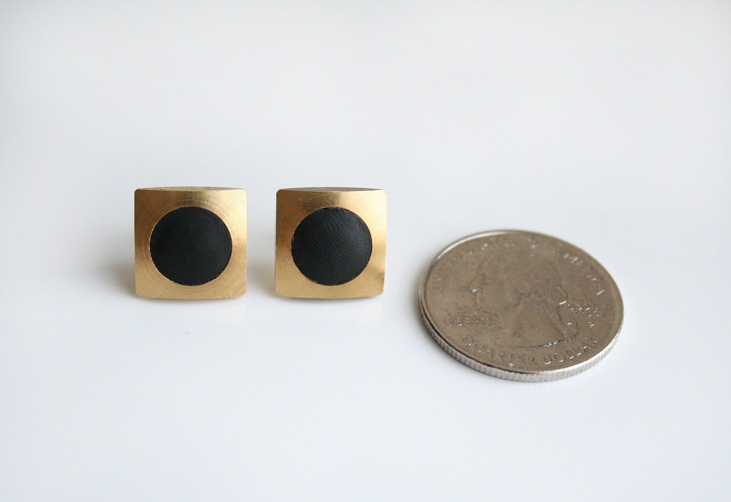 Geometric square with black circle stud earring