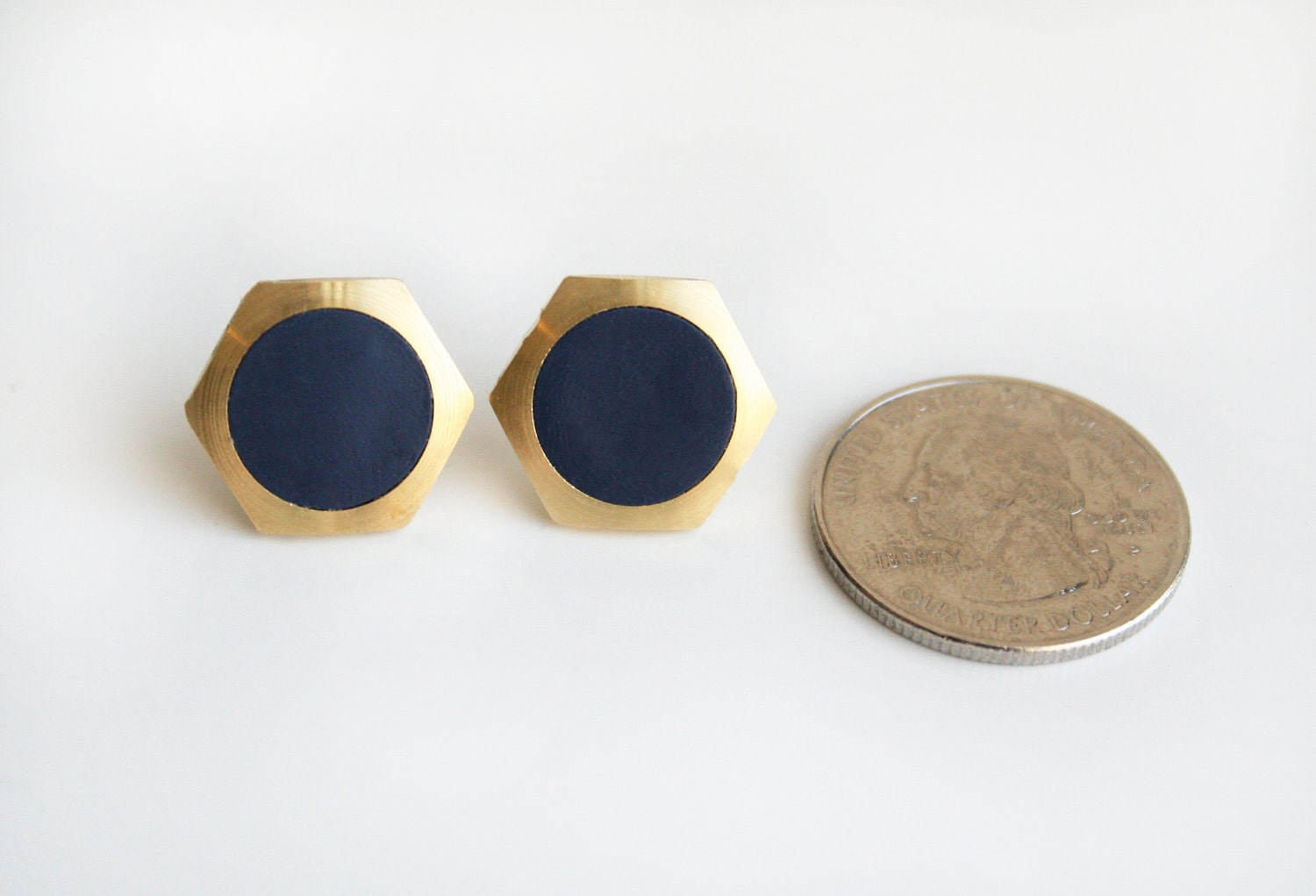 Navy geometric hexagon circle stud earring