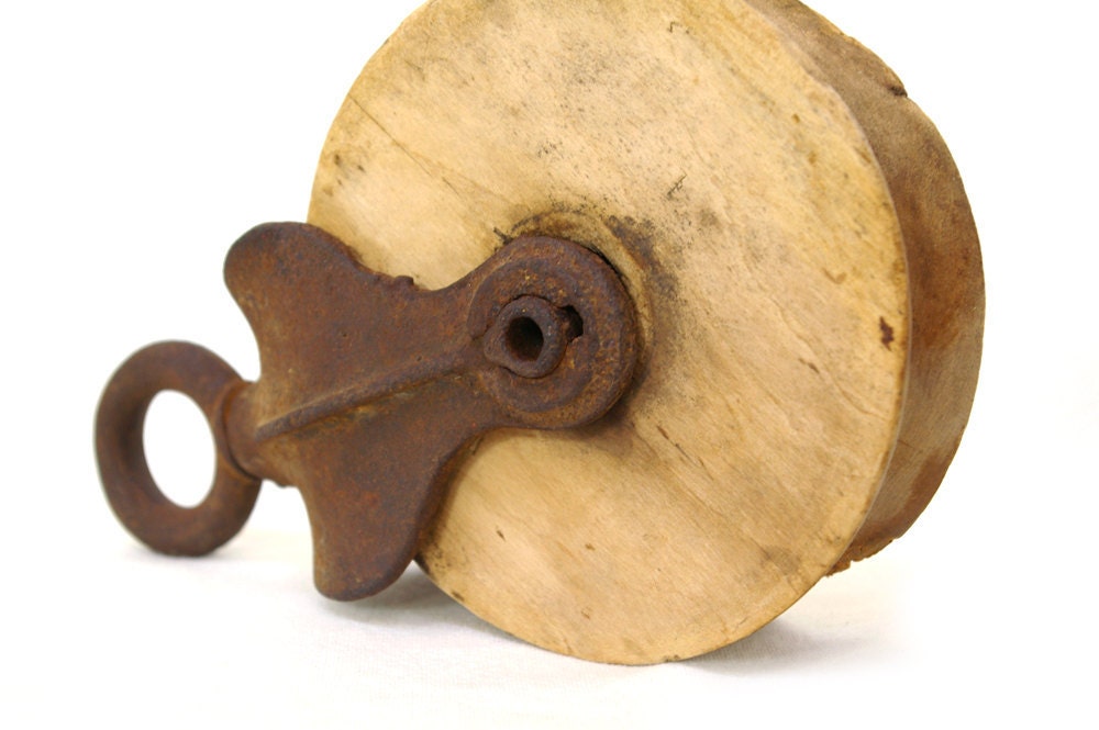 Antique Wood & Iron Pulley