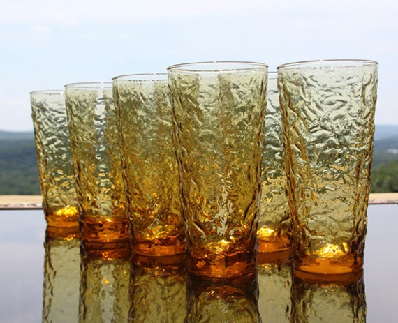 RESERVED LINDA MURILLO Anchor Hocking Milano Lido Honey Gold Set Of Eight 14 Ounce Tumblers Bark Pattern