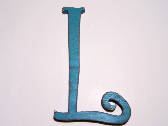 Wooden letter "L", nursery decor, alphabet, shabby chic, wood letters, handmade, vintage, letters, rustic, painted Light Turquoise